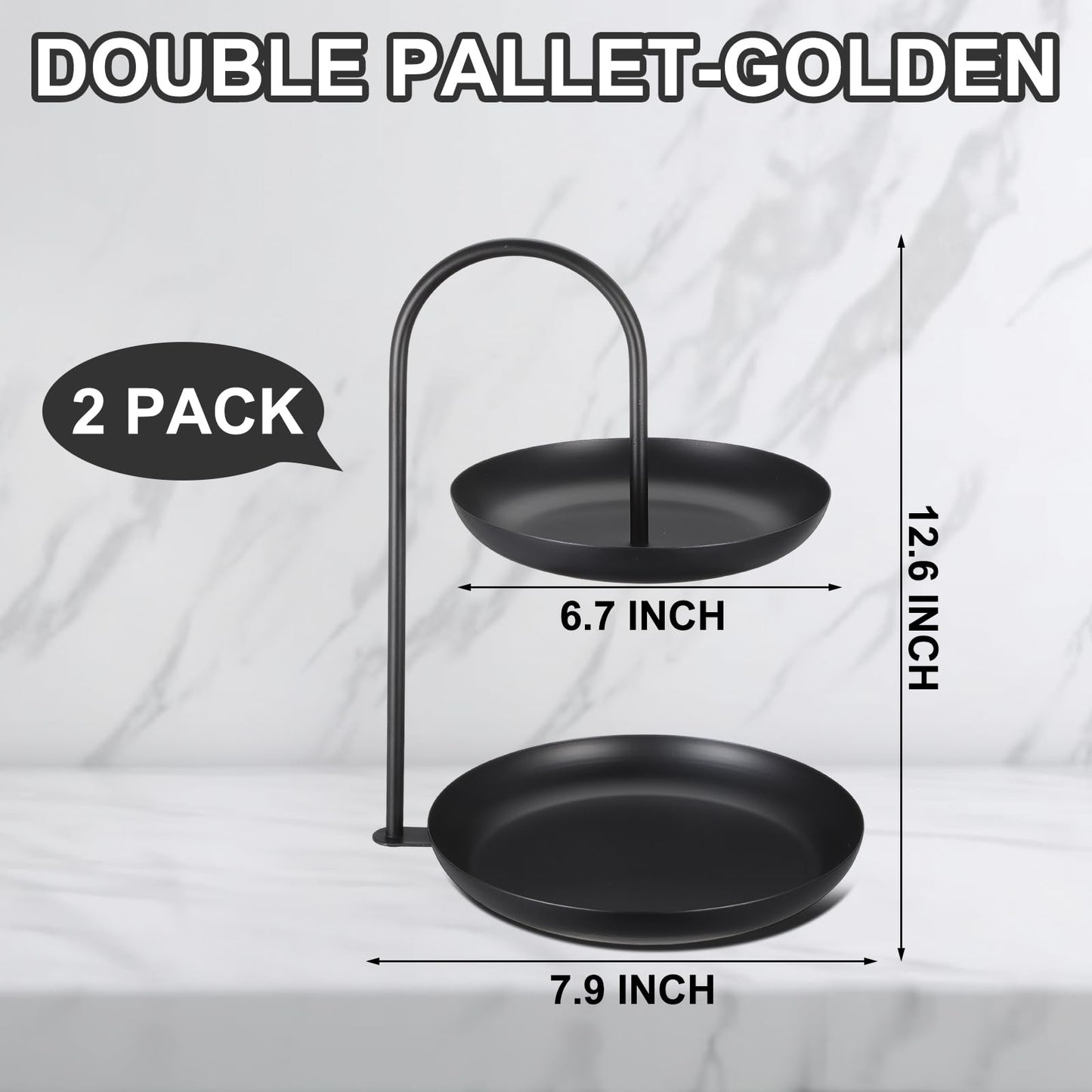 Maxcheck 2 Pcs Necklace Display Stand 2 Tier Jewelry Holder Tabletop Jewelry Organizer Tower with Round Storage Tray Organizer Tower for Bracelets Necklaces Earrings Makeups(Black)