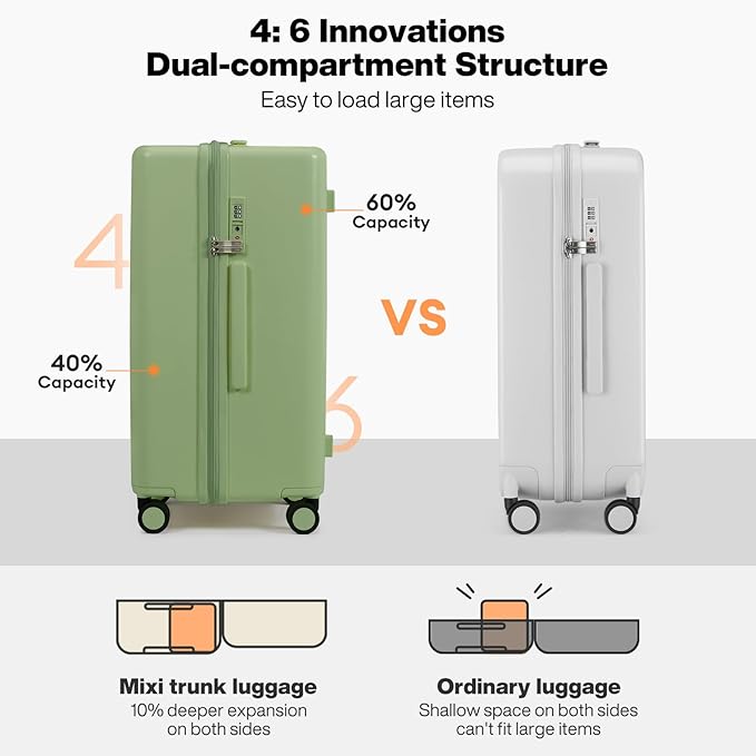 mixi 24'' Plus Trunk Luggage Medium Checked Luggage PC Hard Shell Rolling Travel Suitcases with Spinner Wheels & TSA Lock, Avocado Green