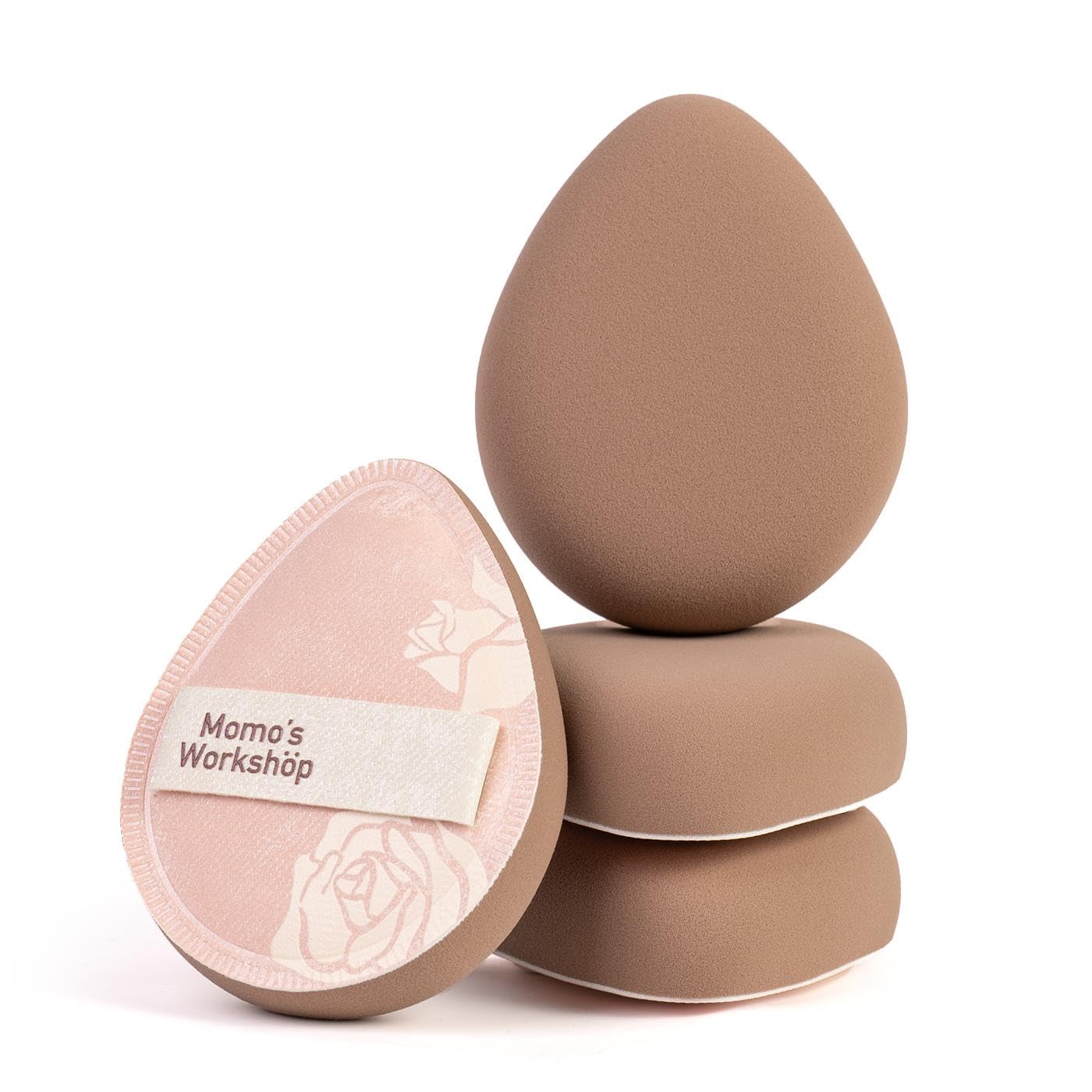 Momo's Workshop Makeup Sponge, Rubycell, Egg Shape, Foundation Sponges with Glossy PU Leather, for Liquid/Sheer Foundations, Cosmetic Puff, Medium Bounce,2pcs & Storage Case
