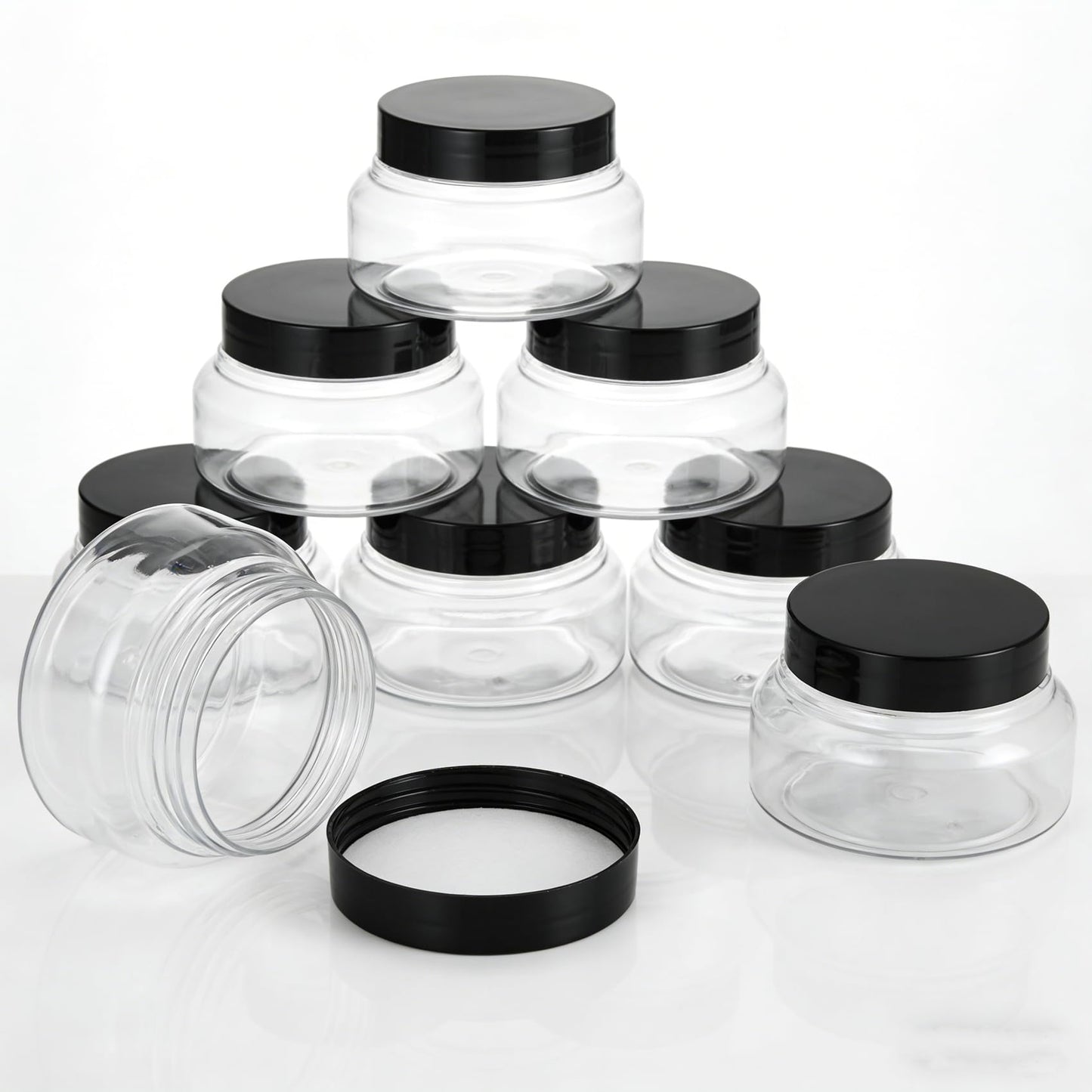 Zentriqlla 24 Pack 5 Oz Plastic Jars with Black Lids, BPA Free Clear Body Scrub Containers, Empty Round Samples Jars for Sugar Scrub, Lotion, Body Butter, Cream