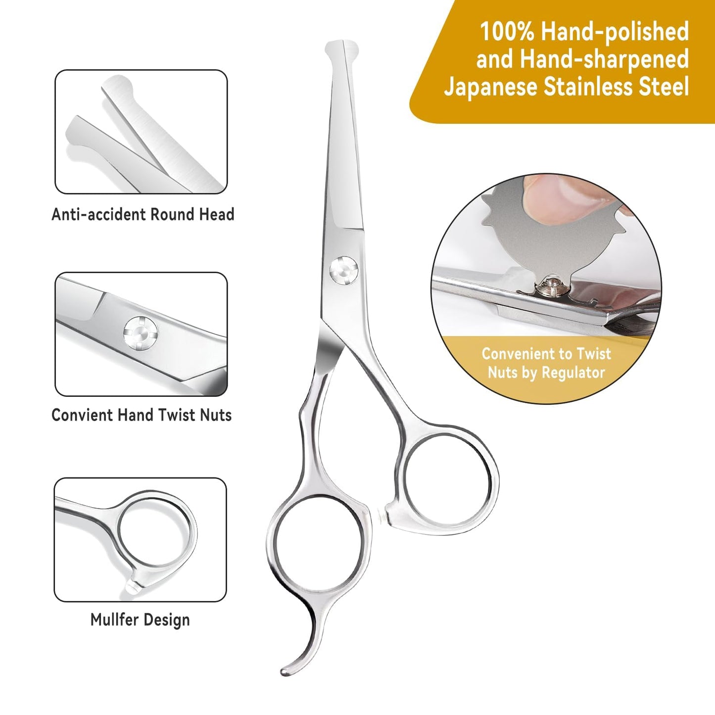 6.1 inch Kids Hair Cutting Scissors Safety Rounded Tips Haircut Scissors, K KaCaKaCa Professional Safe Hair Cutting Shears for Baby, Toddler, Children, Women and Men, Barber, Salon and Home Use