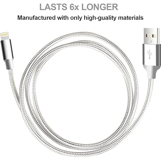 cugunu iPhone Charger, 5 Pack 3/3/6/6/10FT Apple MFi Certified USB Lightning Cable Nylon Braided Fast Charging Cord Compatible for iPhone 14/13/12/11/X/Max/8/7/6/5/SE/Plus/iPad - Silver