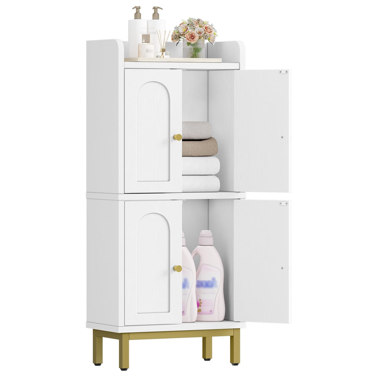 Hzuaneri Bathroom Cabinet, Small Storage Cabinet with 4 Doors, Bathroom Organizers and Storage Cabinets with Adjustable Feet. Cabinets Freestanding for Living Room, Kitchen, 7.1"D x 14.6"W x 32.7"H