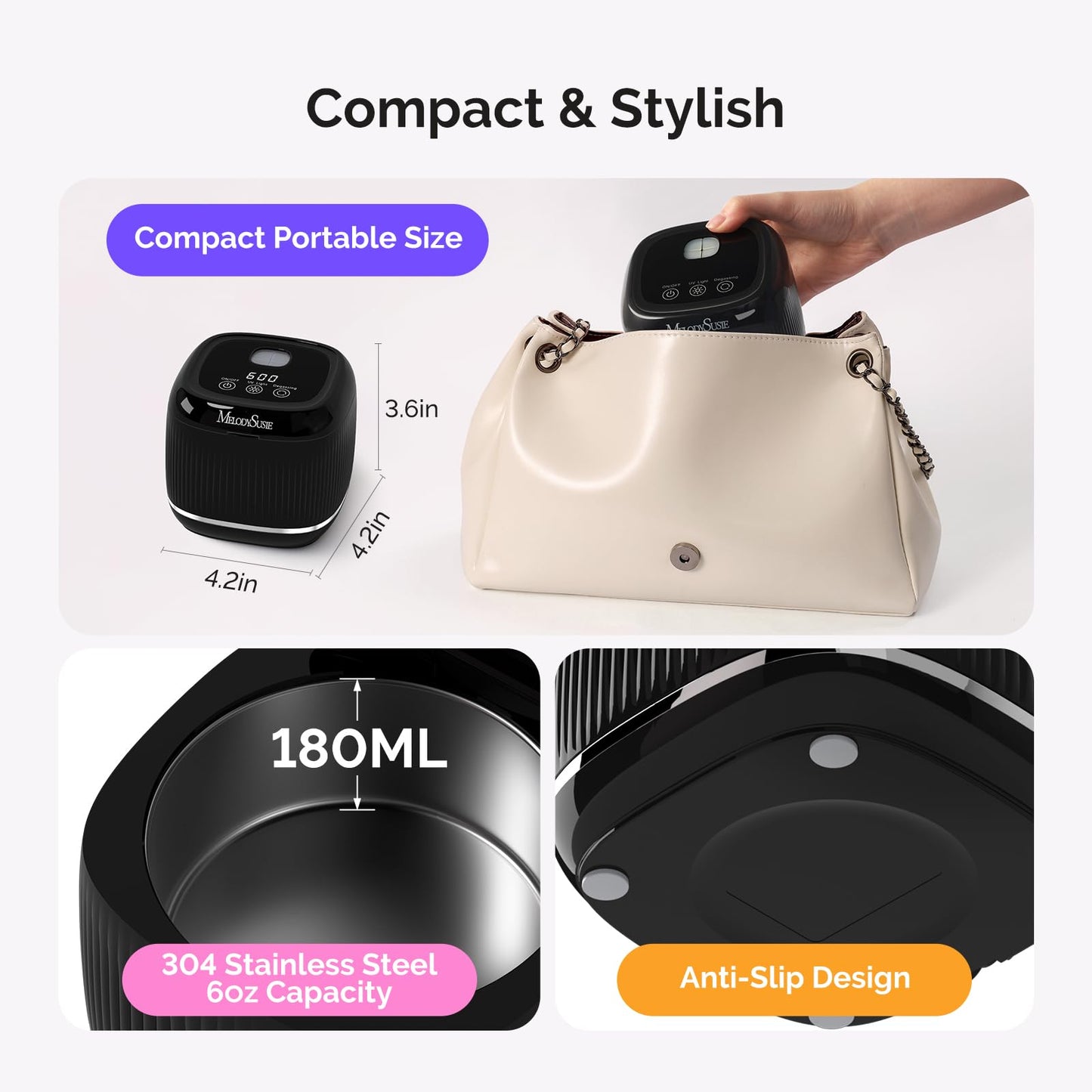 MelodySusie 2 in 1 Nail Tool Cleaning Machine, 3 Timers Mode for Nail Drill Bits, Nail Art Brush, Nail Clipper, Jewelry Cleaning, Salon & Home Use,Black,DL-160