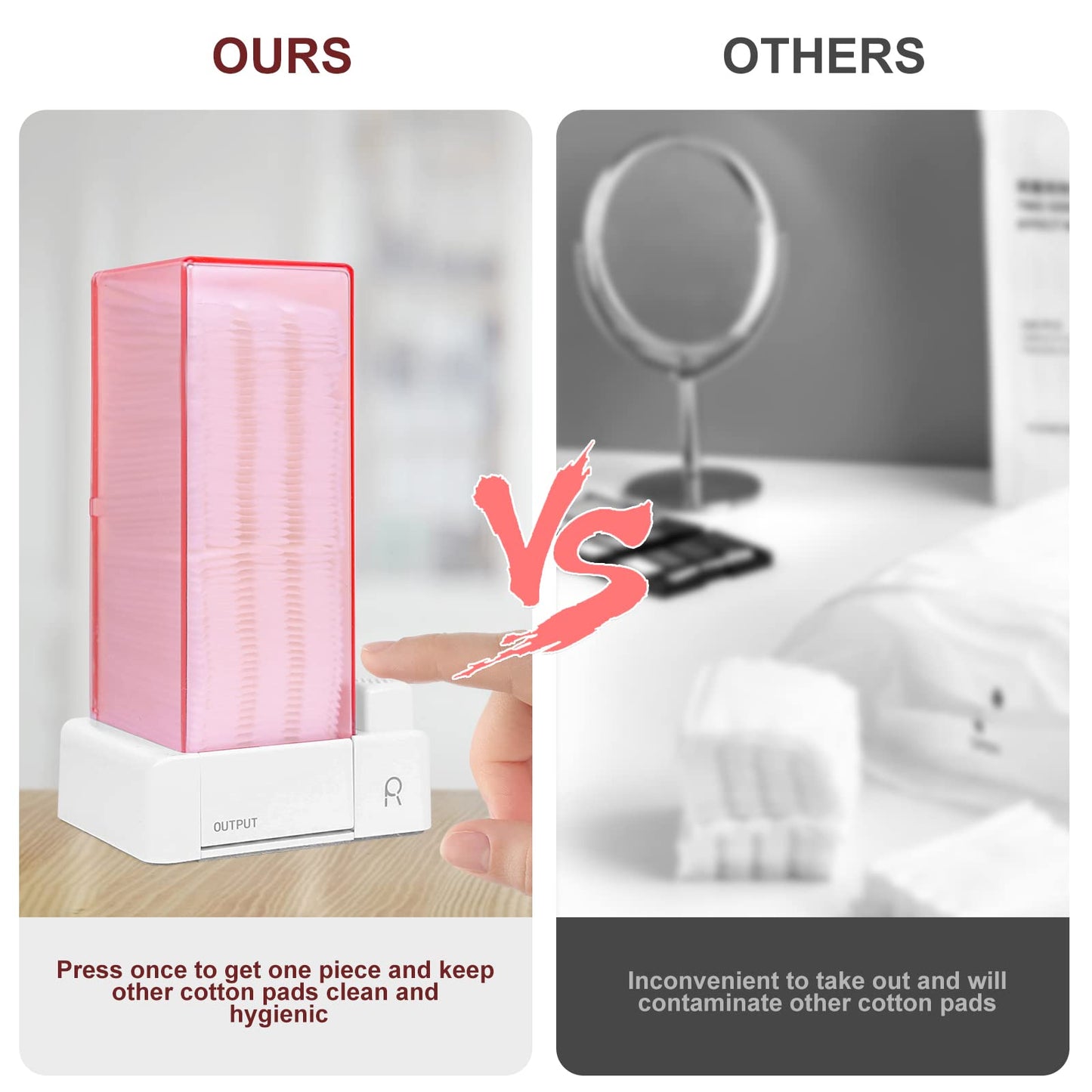 Aukiron Automatic Cotton Pad Holder, Square Press Out Cosmetic Cotton Makeup Removers Pad Holder, Makeup Cotton Organizer Container Dispenser Storage Display Rack(Pink)