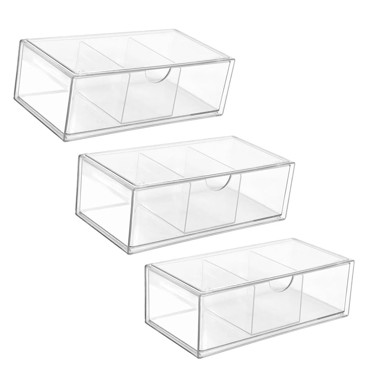 PINGANBUSU Hair Accessories Organizer for Girls, Clear Acrylic Hair Tie Organizer, or Headband, bows，Cute Small Stackable Storage Drawer Container Caddy Box for Bathroom Vanity Countertop 3PCS