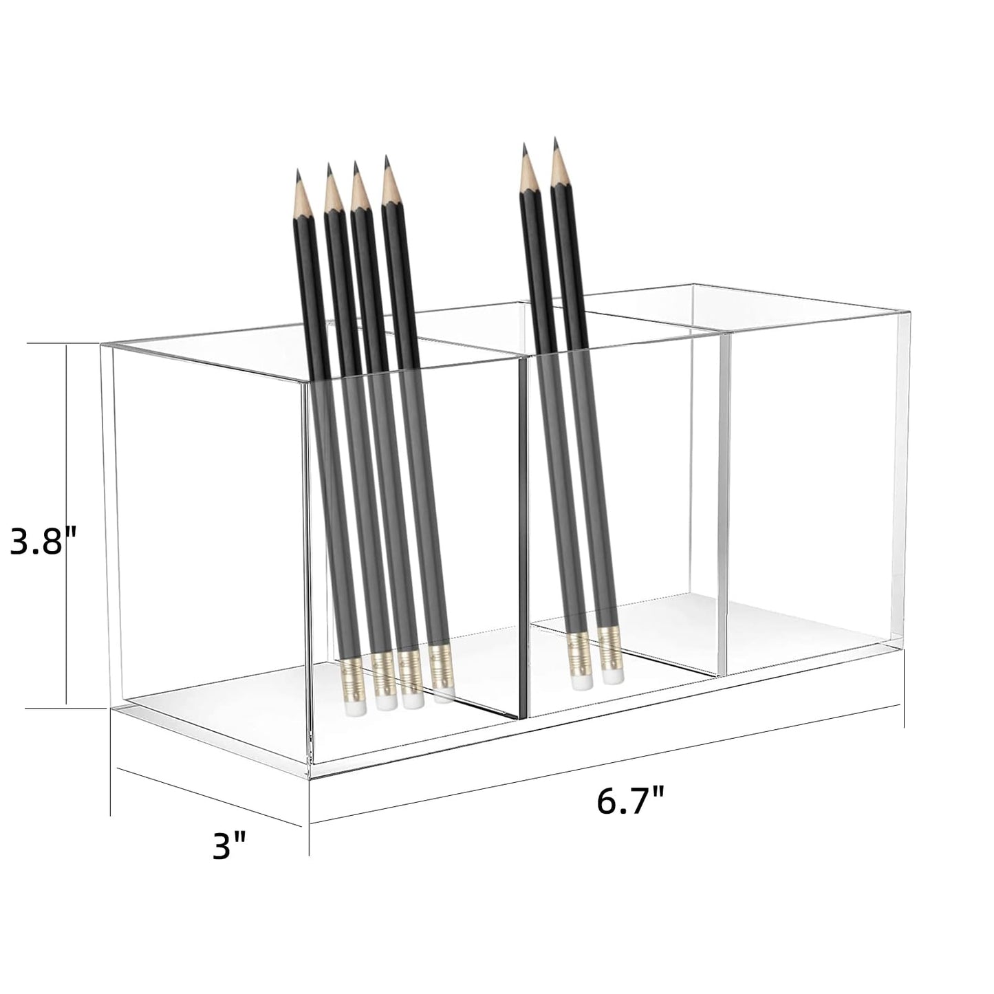 Acrylic Pen Holder Clear Pencil Organizer Makeup Brush Holder Countertop Desk Accessory Storage (3 Compartments)