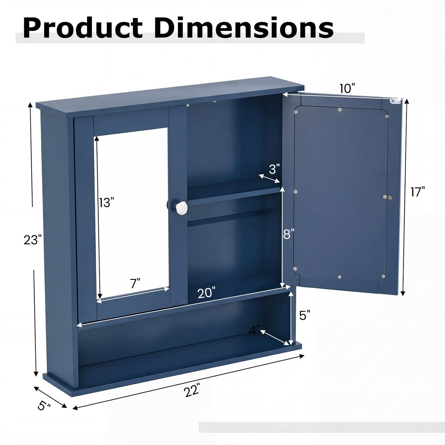 Tangkula Bathroom Medicine Cabinet with Mirror, Wall Mounted Wooden Hanging Organizer with Doors and Shelves, Bathroom Wall Mirror Cabinet (Mirror Doors, Blue)