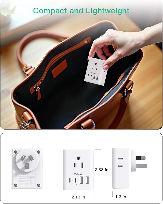 2 Pack Australia New Zealand Power Plug Adapter, Australia Travel Adapter with 4 American Outlets 4 USB Charging Ports (4 USB C), Type I Plug Adapter for US to Australia, Argentina, China