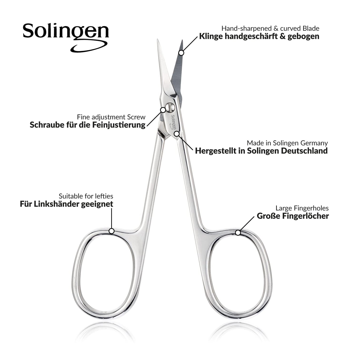 marQus Solingen Scissors - Cuticle Scissors Germany - Curved Blade, Nail Scissors Germany - Pedicure Beauty Grooming Kit for Nail, Eyebrow, Eyelash, Dry Skin - Nail sicssors, Brown Tower Point