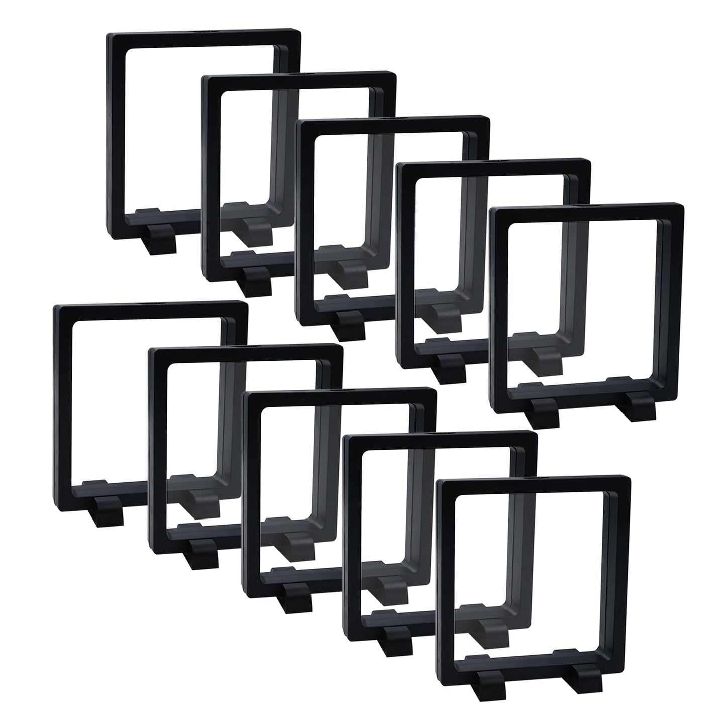 SQEYYGI 10Pcs Coin Holder Challenge Coin Display Stand, Black 3D Floating Display Case for AA Coin Medallions Jewelry Rock Gem Arrowhead Collecting and Display (4.3×4.3×0.8 inches)