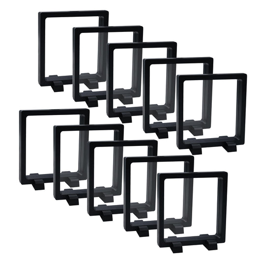 SQEYYGI 10Pcs Coin Holder Challenge Coin Display Stand, Black 3D Floating Display Case for AA Coin Medallions Jewelry Rock Gem Arrowhead Collecting and Display (4.3×4.3×0.8 inches)