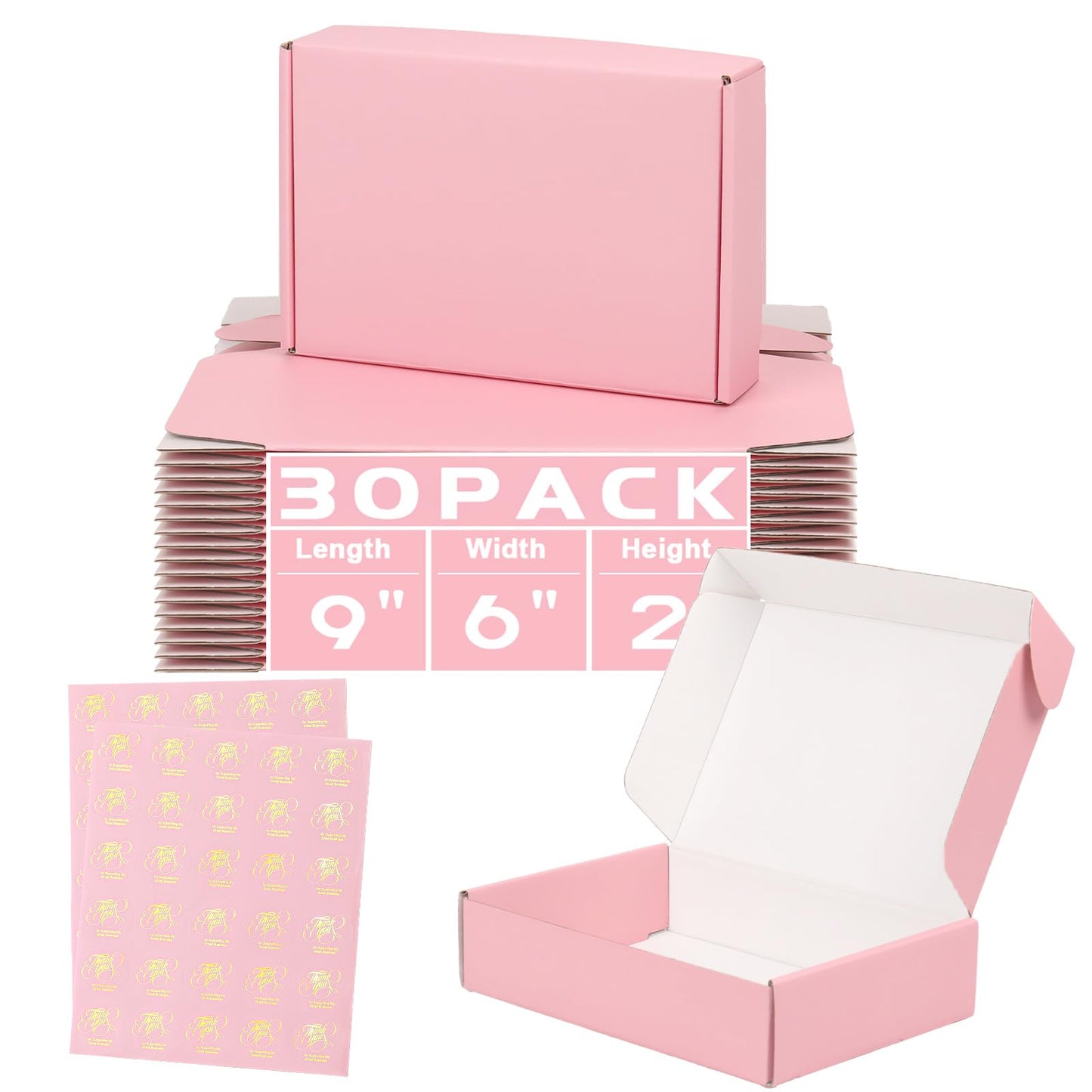 DERZIFUN 30 Pack 9x6x2 Inch Corrugated Shipping Boxes Small, Pink Shipping Mailing Boxes for Packaging, Recyclable Cardboard Box Mailers Small Business