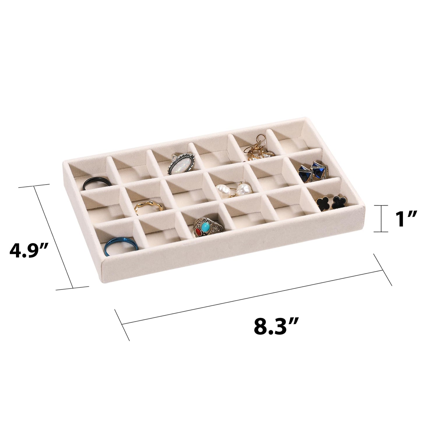 Frebeauty Jewelry Organizer Tray,Stackable Velvet Jewelry Trays,Drawer Inserts Earring Organizer For Women Jewelry Storage Display Case for Rings Stud Necklaces,Set of 9(Beige)