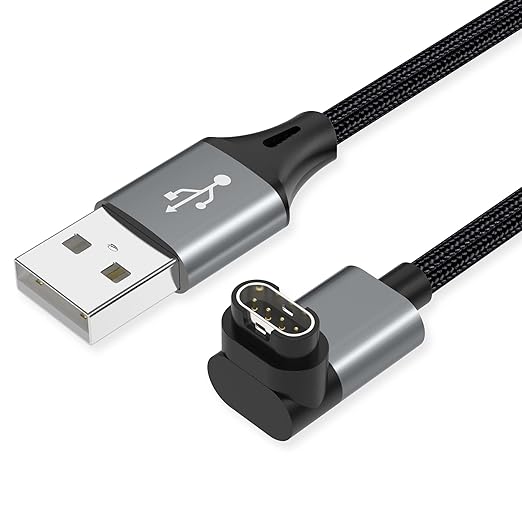 AGVEE 2 Pack 1.5ft Short Charger for Garmin Watch, L-Shape Charging Cable for Fenix, Forerunner, Vivoactive, Instinct, Venu, Tactix, Approach, D2, Quatix Series, Right Angle Braided, Dark Gray