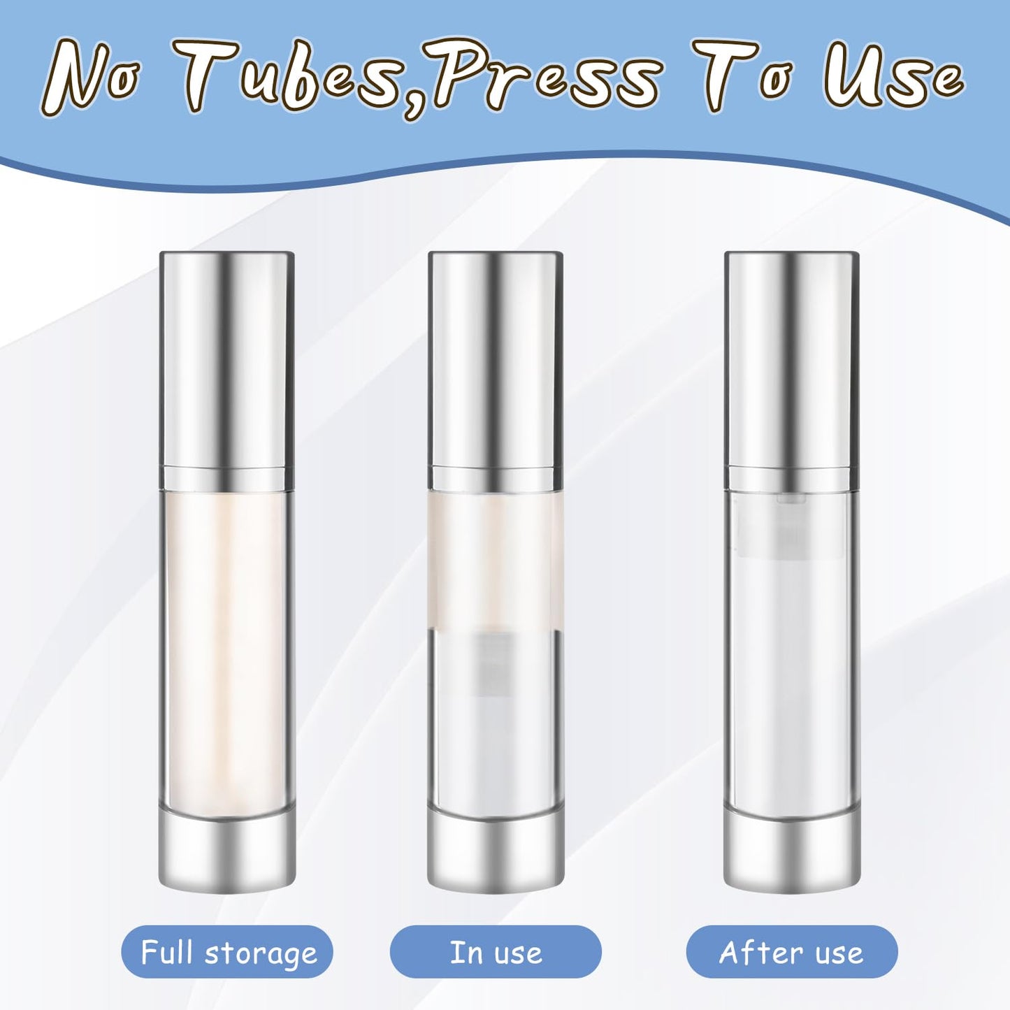 DynnnDy 50ml/1.7oz Empty Airless Pump Bottles with Silver Pump Head 8 Pcs Plastic Vacuum Bottle Refillable Cosmetic Containers for Lotion Cream Foundation,1Funnel & 1 Pipette