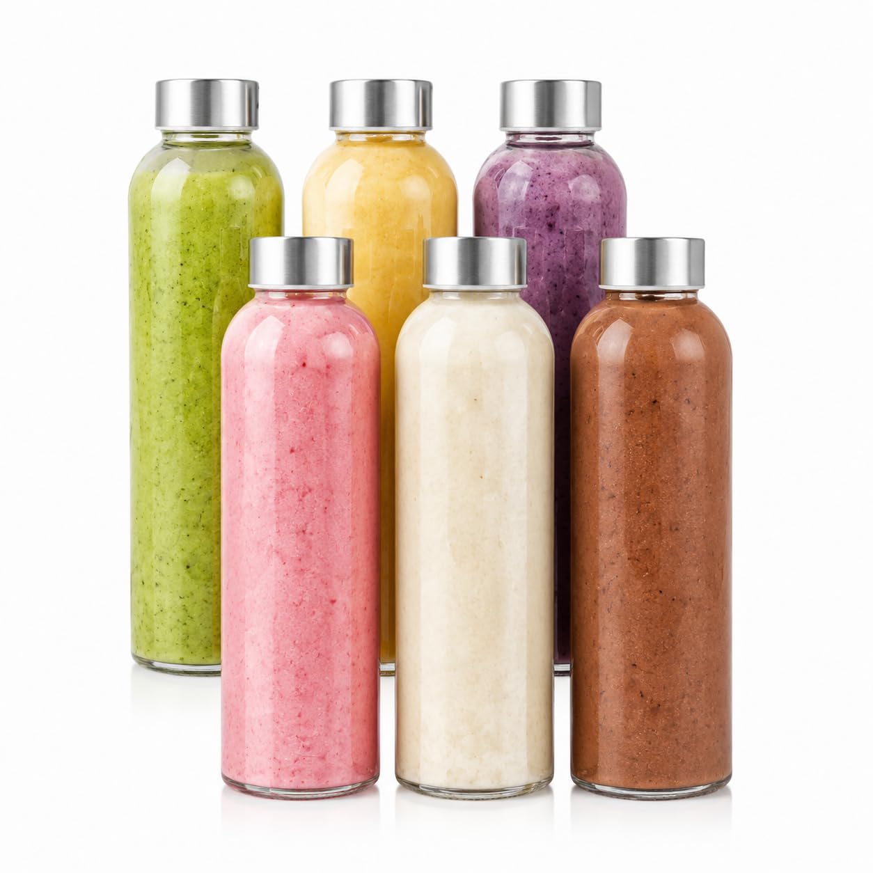 grinkpeak 18oz Clear Glass Water Bottles, Reusable Juice Bottles with Stainless Steel Lids, Leak Resistant Glass Bottles for Smoothies, Juicing, Homemade Drinks