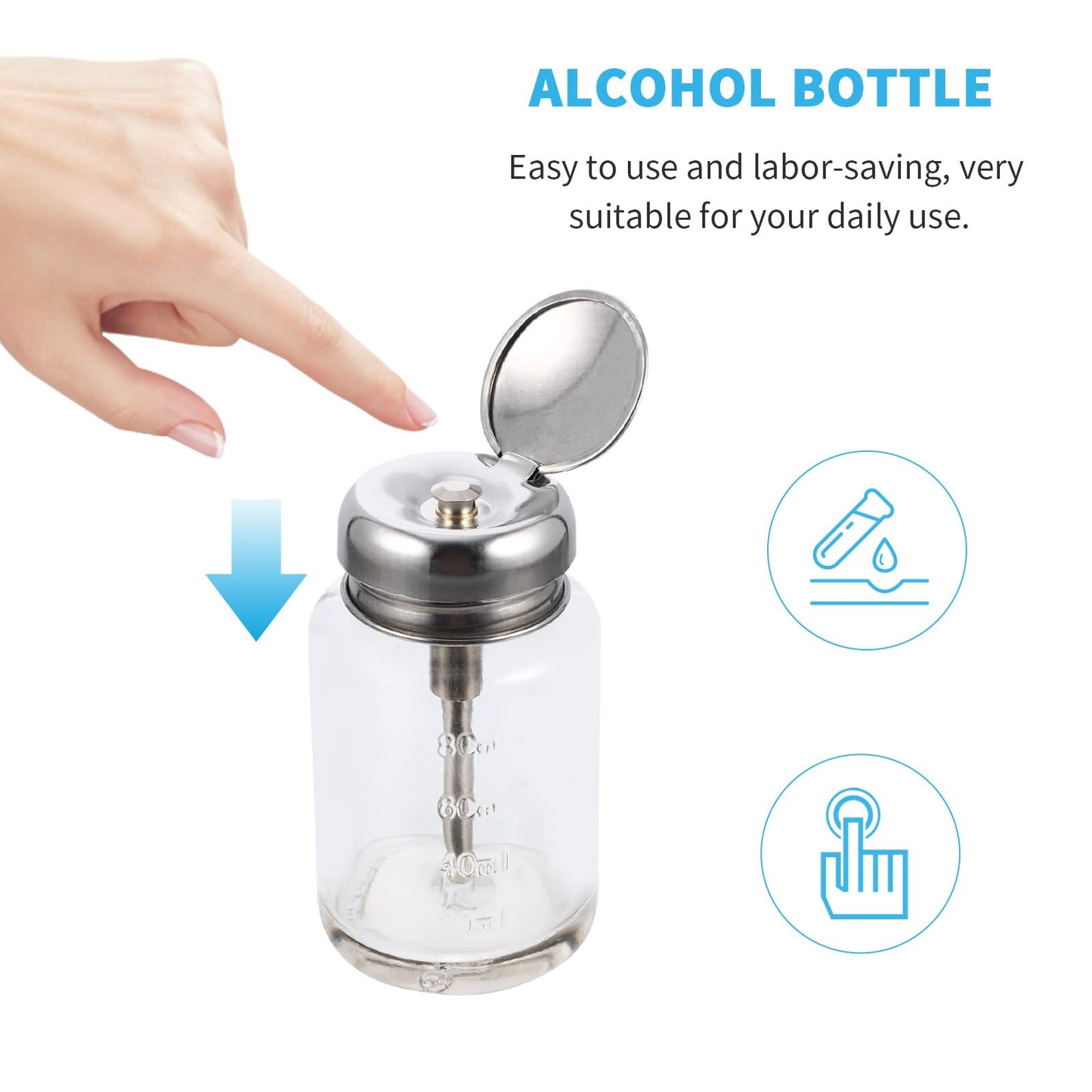 Luxshiny Nail Polish Remover Pump Bottle Glass Refillable Pressure Dispenser 3.62In Leak-Proof Portable for Home Cosmetic Liquid Storage