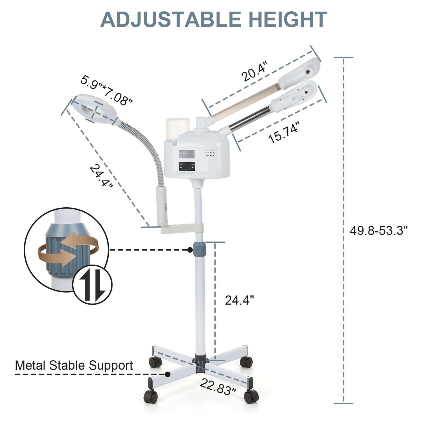 VARIPOWDER 3 in 1 Professional Facial Steamer for Face with Hot & Cold Nozzle 5X Magnifying Lamp Face Steamer for Esthetician vaporizador Facial Use at Home or Spa