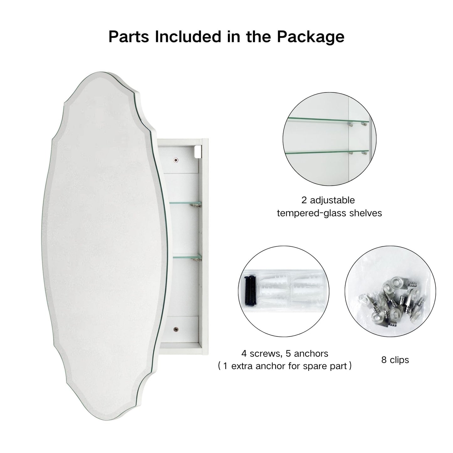 TOMACE Frameless Assymetrical Oval Medicine Cabinet with Beveled Mirror Irregular Surface Bathroom Medicine Cabinet Mirror with Storage for Bathroom, 20'' W x 30'' H