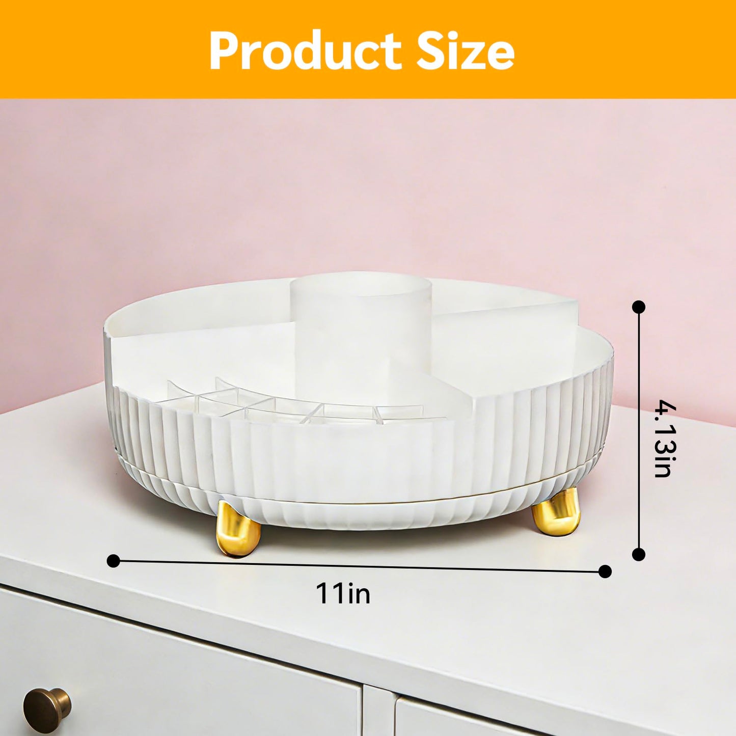 MAQUIRENZ Rotating Makeup Organizer for Vanity Large Capacity Skincare Organizers,Bathroom Counter Organizer, Spinning Perfume Organizer & Dressr Organizer, White