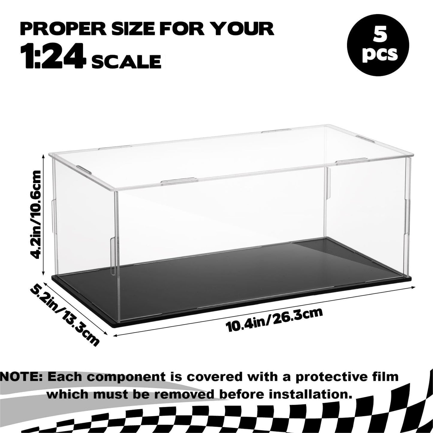 5 PCS Acrylic Display Case for 1: 24 Scale Clear Display Boxes with Plastic Base, Model Showcase & Storage Organizer