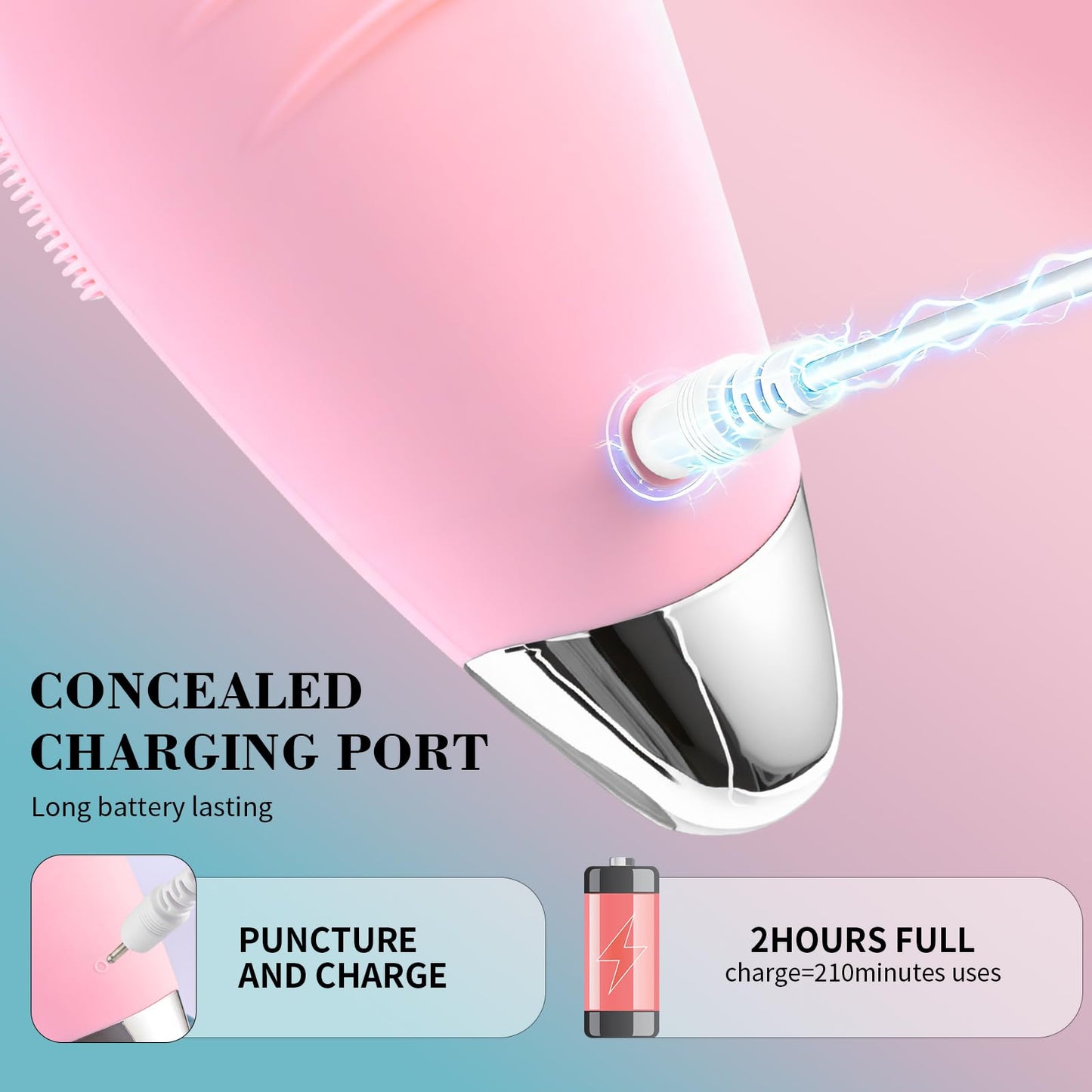 Facial Cleansing Brush, Rechargeable Silicone Face Scrubber with 5 Cleansing Modes, Portable Vibrating Exfoliator Scrubber for Deep Cleaning, Waterproof Face Brush for Women(Pink)