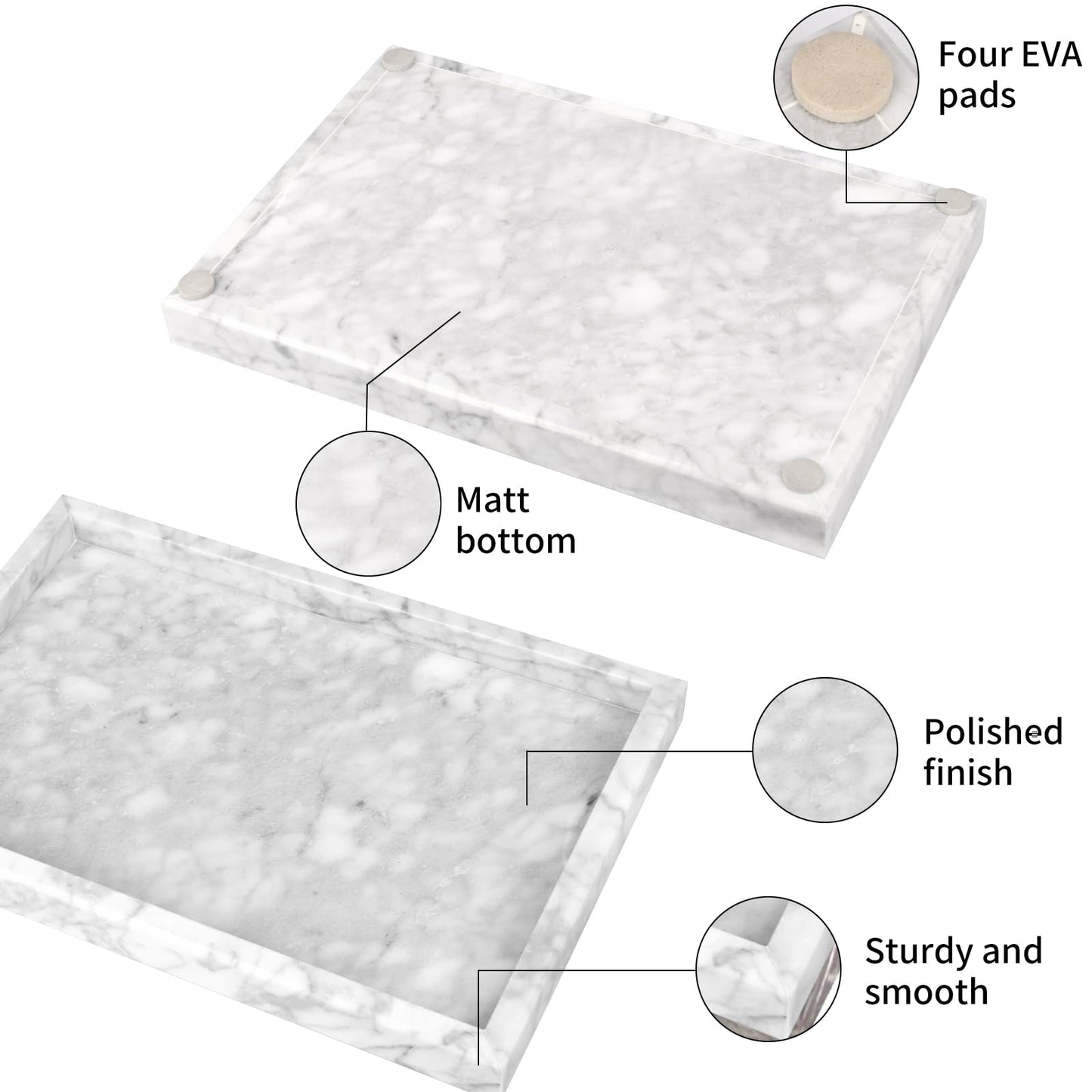 Marble Bathroom Vanity Tray, Natural Luxury Vanity Home Kitchen Bathroom Table Tray, Stone Decorative Countertop Dresser Trays for Key Coffee Perfume Jewelry Makeup (Carrara White, 12"x 8" x1.2")