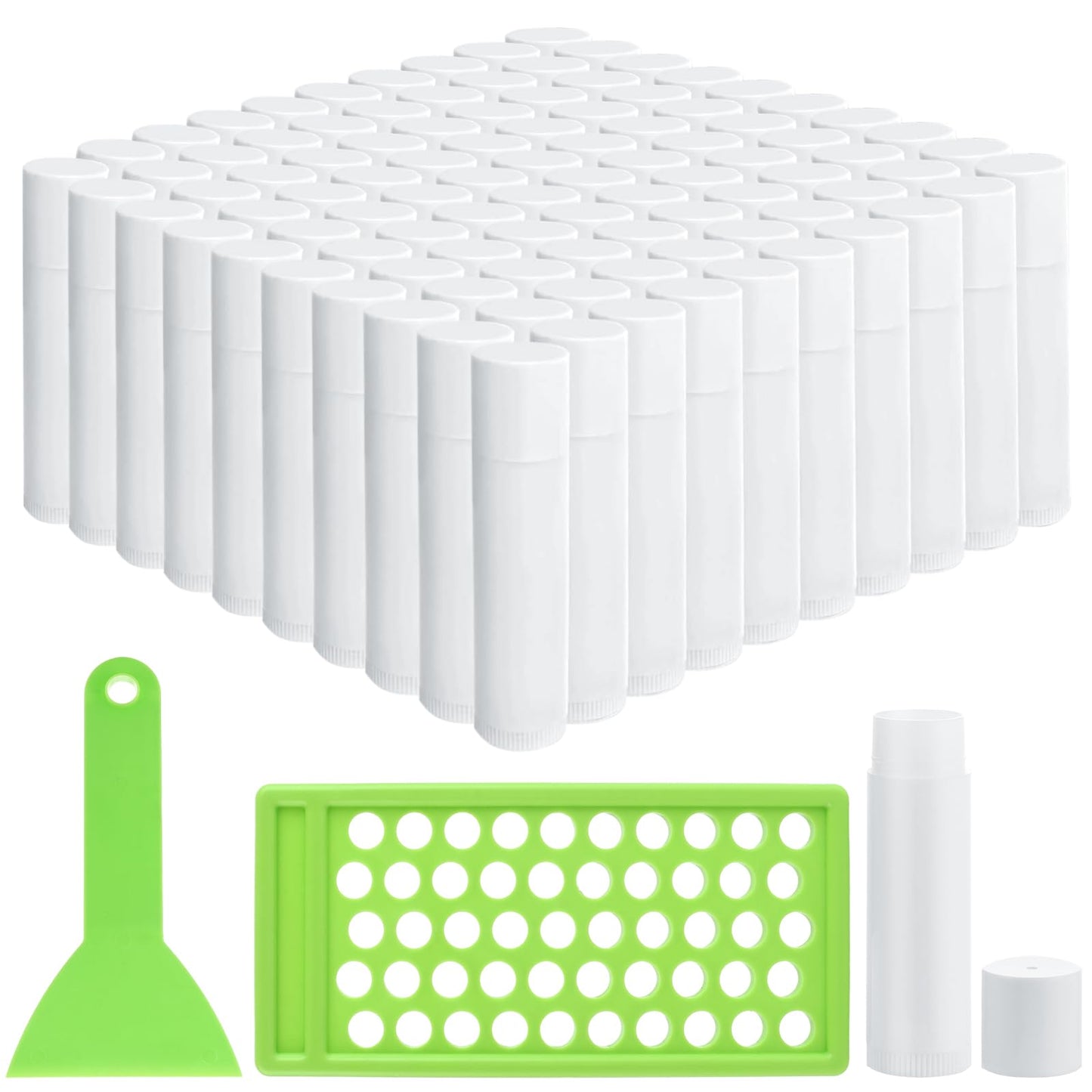ABuff 200 Pcs Lip Balm Tubes 5g Empty Plastic Lip Gloss Balm Containers with Filling Tray and Spatula, White Empty Chapstick Tubes for DIY Homemade Lipsticks, Solid Perfume