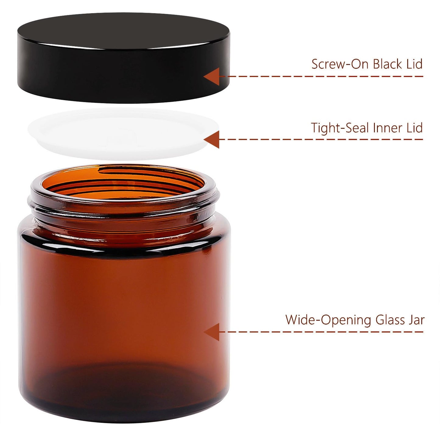 4 Oz Glass Jars with Lids, 12 Pack Thick Amber Glass Jar with Inner Lid and Black Lid, Leakproof Round Airtight Empty Cosmetic Containers for Lotion Cream Body Butter and Candle Making