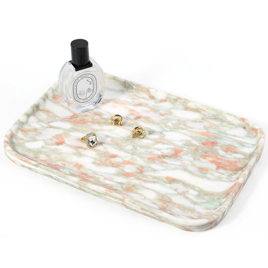 Koville Marble Tray, 12"x8" Marble Vanity Tray for Countertop Bathroom Kitchen Dresser, Decorative Catchall Trays for Perfume Jewelry, Rectangular Stone Serving Tray(Rosso Norvegian)