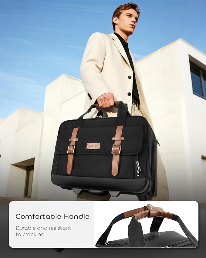 Rolling Laptop Bag, Briefcase for Men and Women, 17 Inch Computer Bag with Wheels Underseat Carry on Luggage, Laptop Briefcase Case for Work, Travel, College Teacher, Mobile Office Bag, Brown