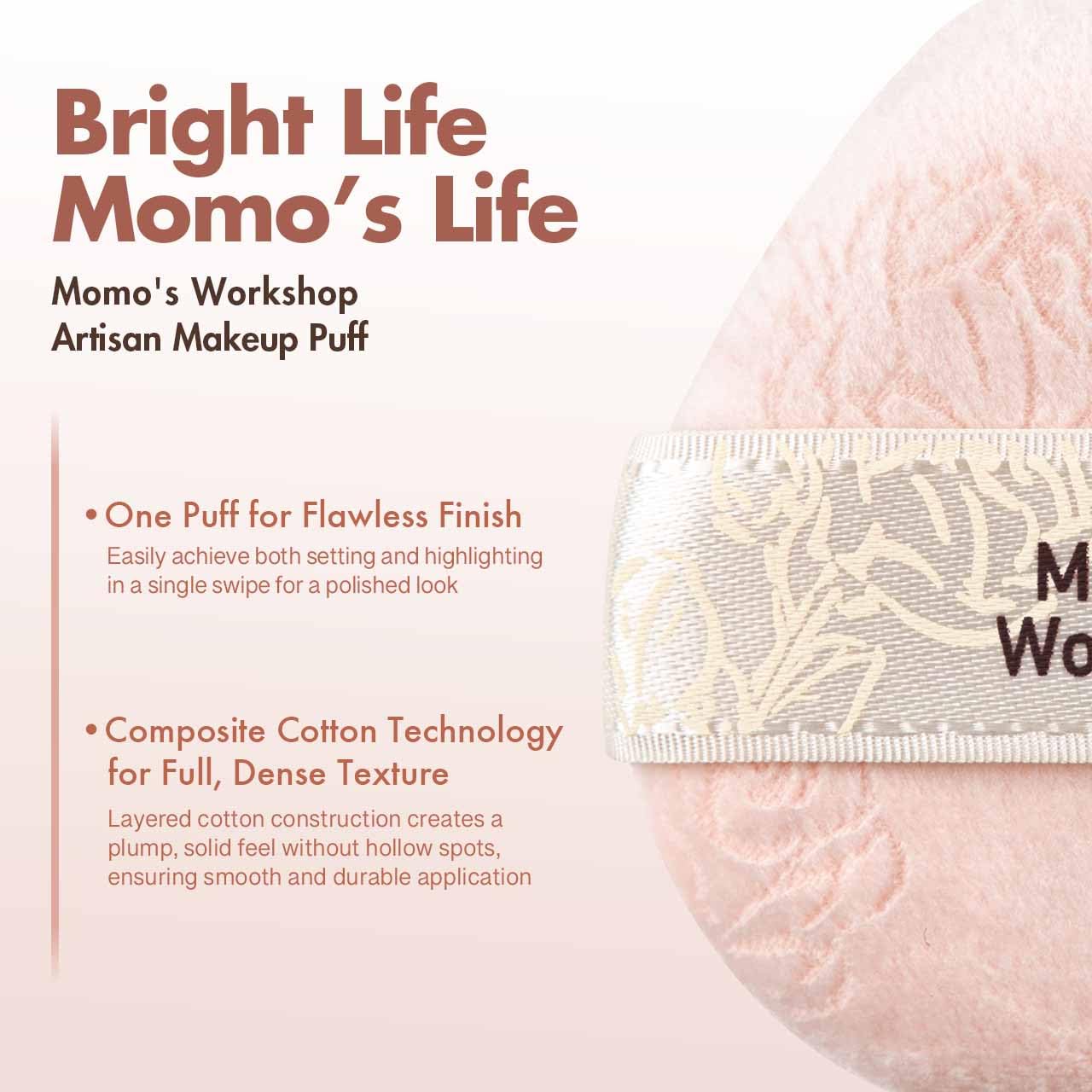 Momo's Workshop Pink Velvet Powder Puffs, Laser-Cut Rose Design, Dual-Sided, Travel Size & Wide M Size for Pressed Powder, Blush & Contour,5pcs Plush Puffs & Storage Case