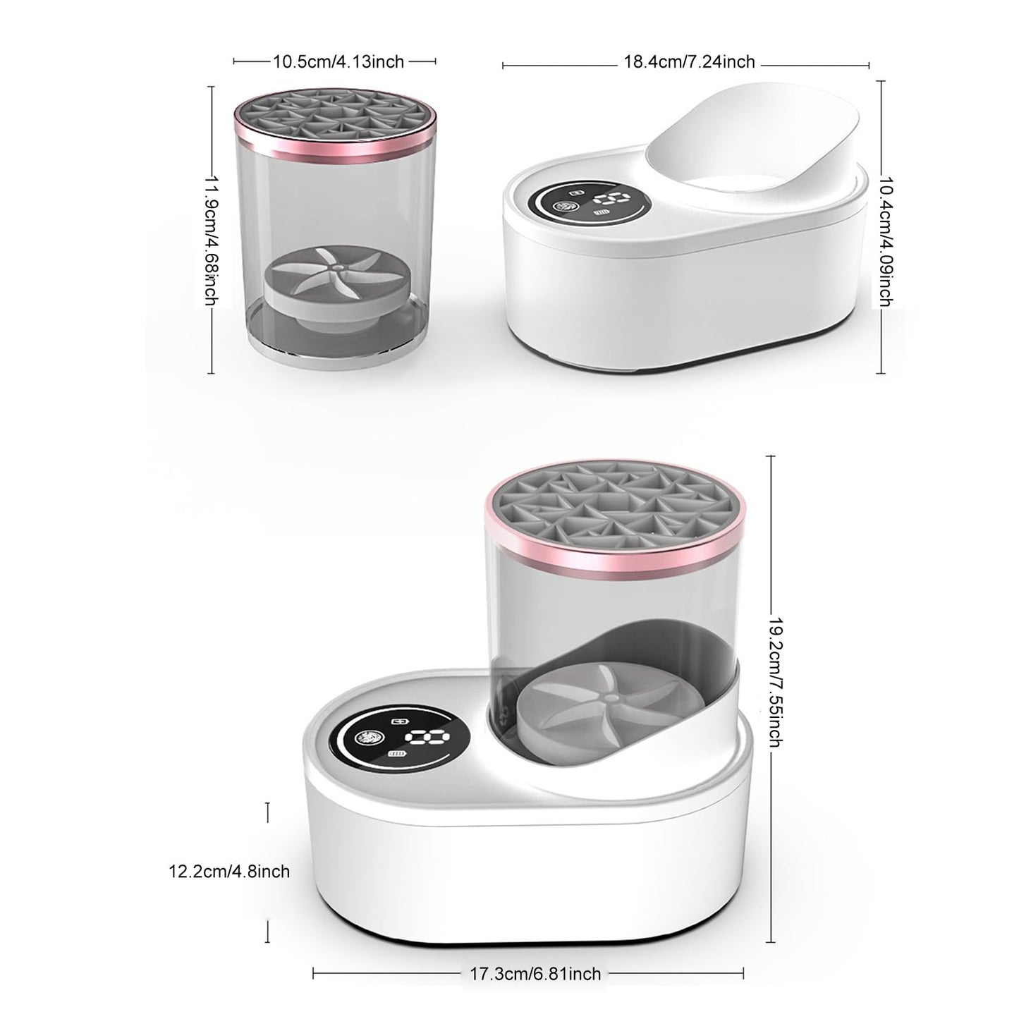 Glomora 3 in 1 Electric Makeup Brush Cleaner and Dryer Machine, Automatic USB Rechargeable with High Speed Rotation, Transparent Storage Case for Home, Model HZ-008