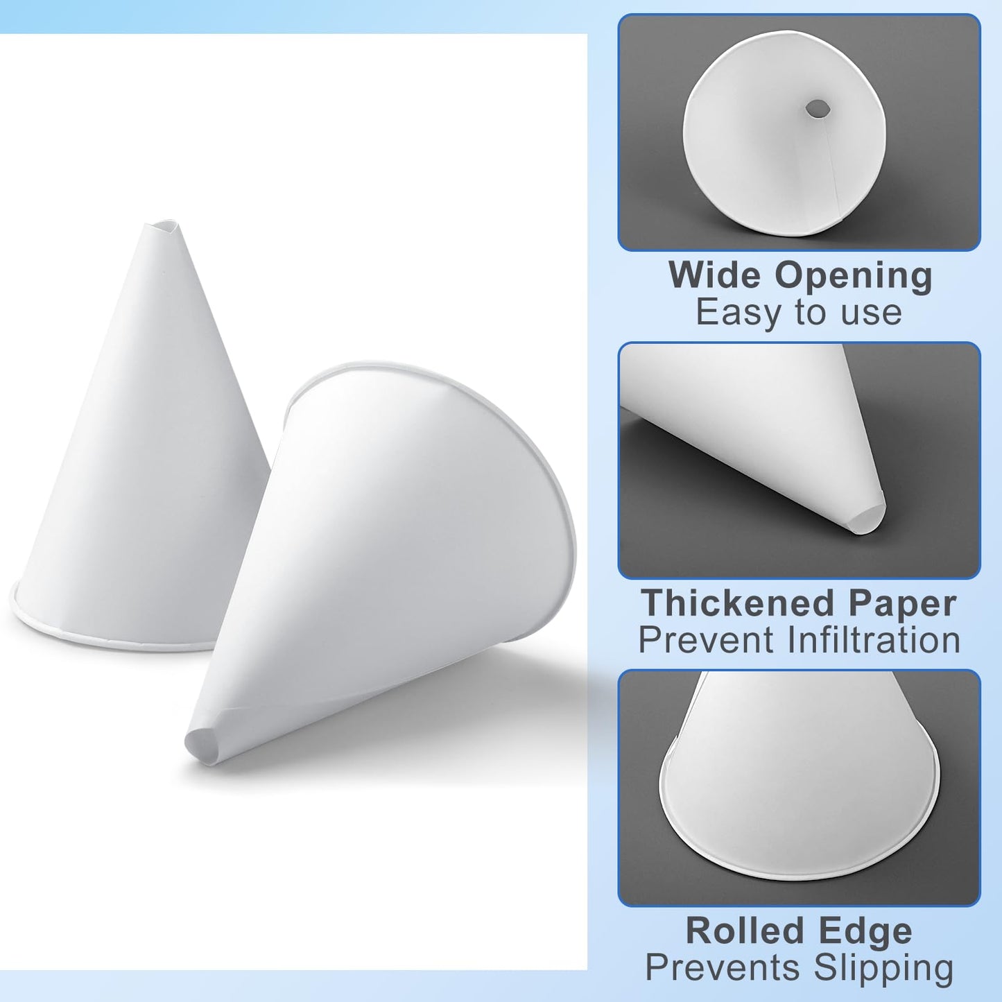 100 Pcs Disposable Paper Engine Oil Funnels, 6oz for Automotive Motor Use, No Spill Funnel for Windshield Washer Fluid, Water, Gas