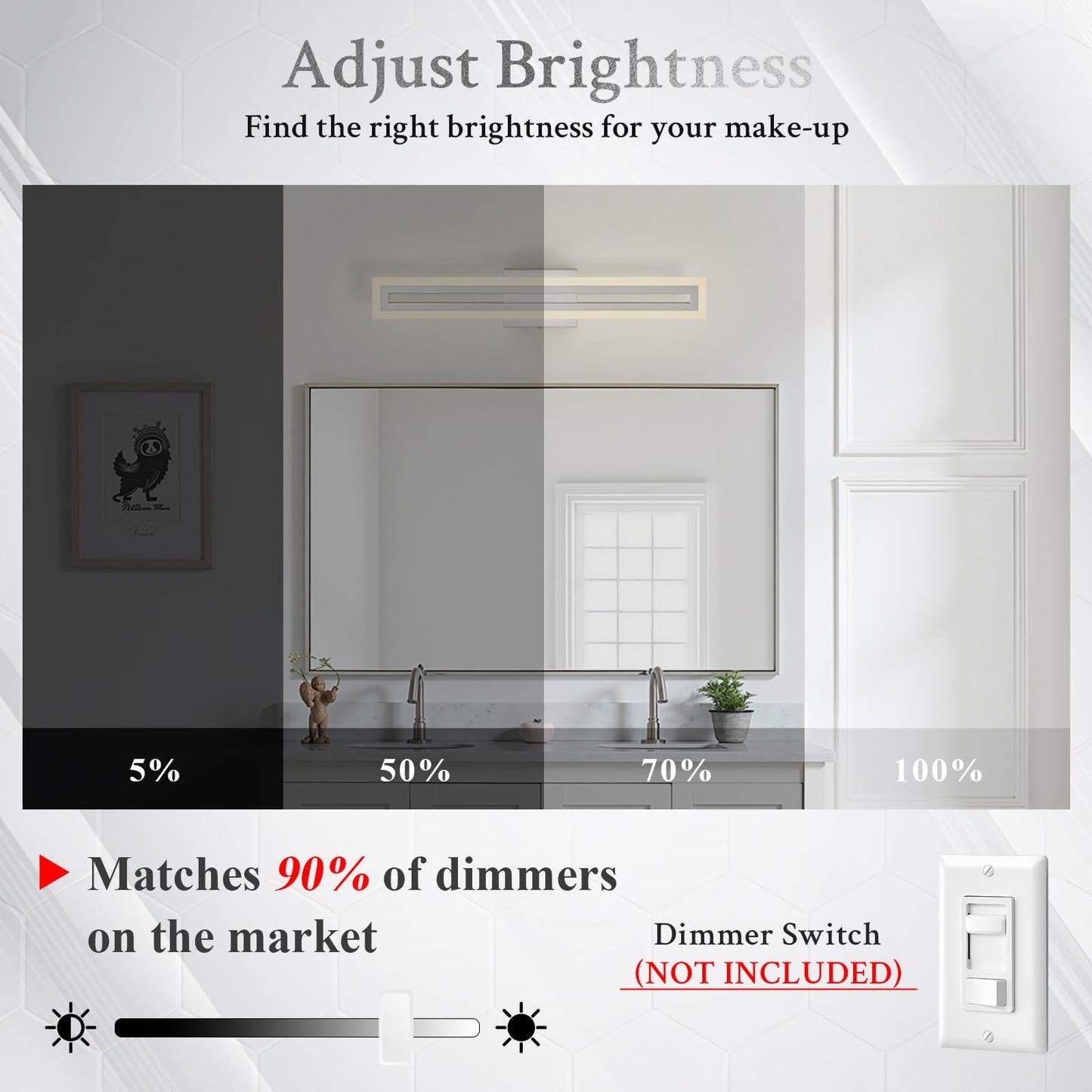 Sparklelf Modern LED Wall Sconce Silver Dimmable LED Vanity Lights Bathroom Lighting Fixtures Over Mirror Long Wall Light for Bathroom Dining Room, L24Inch 5CCT