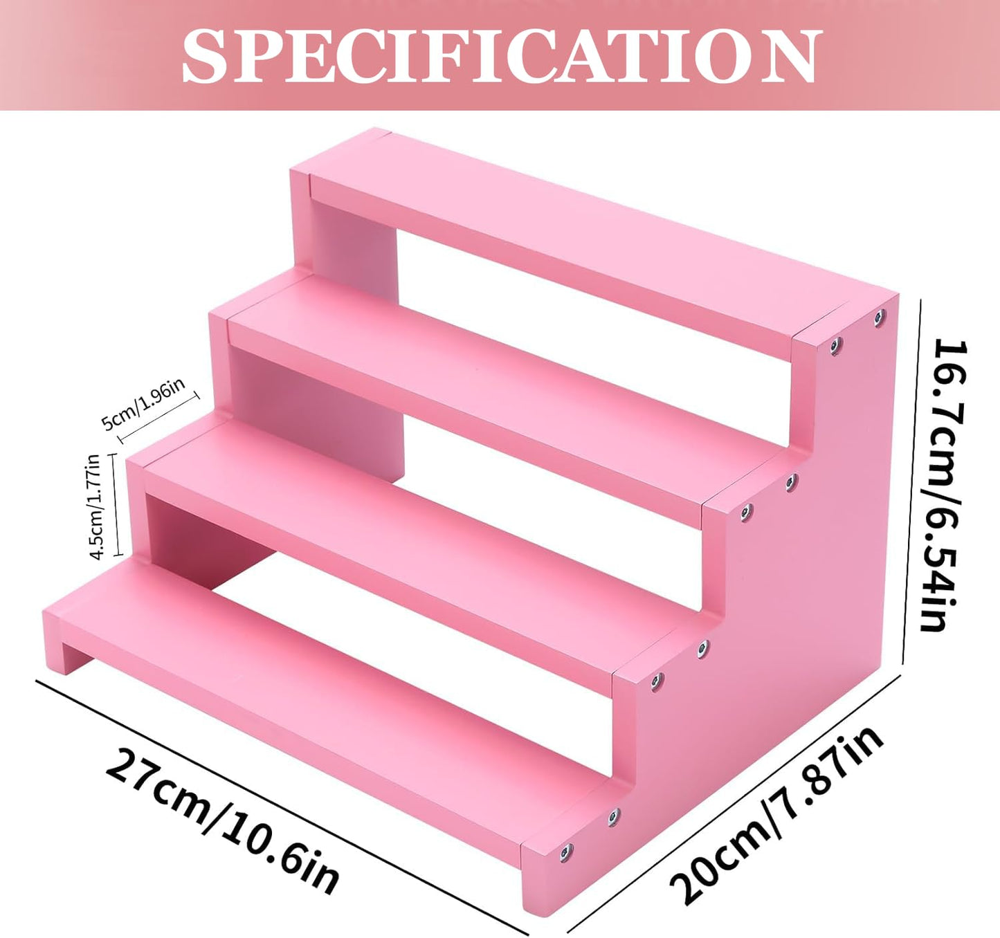 Turesmith Wooden Perfume Stand for Women 4 Tier Pink Perfume Organizer Stand Perfume Display Shelf & Holder for Women’s Dresser & Vanity Desktop Rack for Fragrance Figures Dessert Cupcakes Decoration
