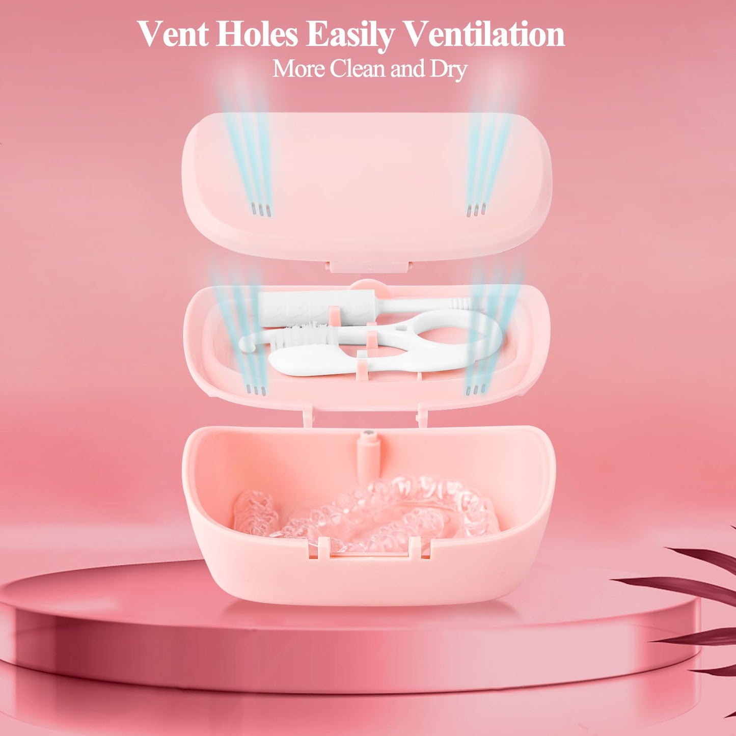 LONGMON Retainer Case With Mirror,Compatible with Invisalign,Vent Holes,Contain Remover Tool,Cleaning Brush,Chewies for Invisalign