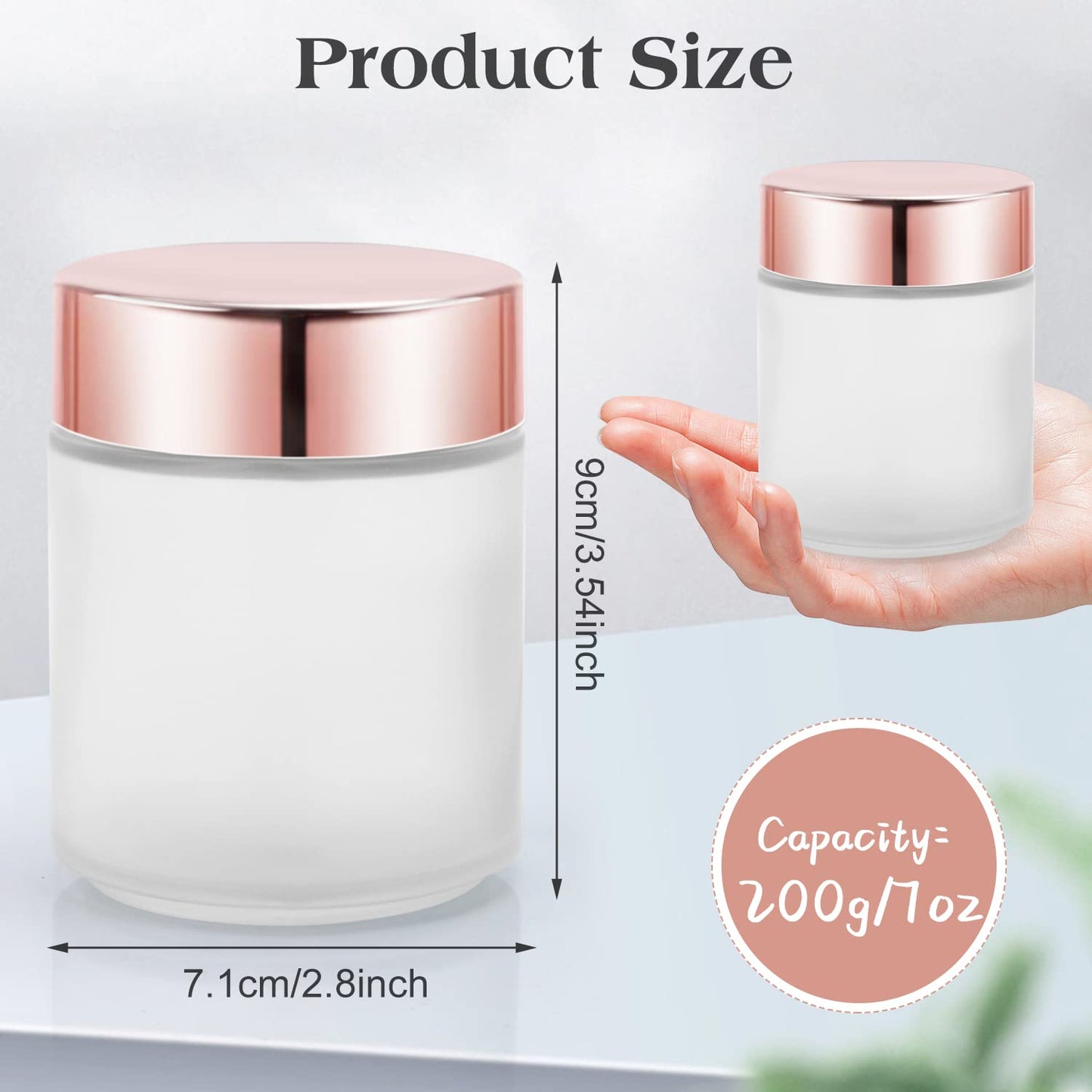4 Pack 200g/7oz Frosted Glass Jars Empty Cosmetic Pot Refillable Cream Container Bottle with Rose Gold Lid&Inner Liner for Lotion Face Cream DIY Makeup Salve Lip Balm Toiletries