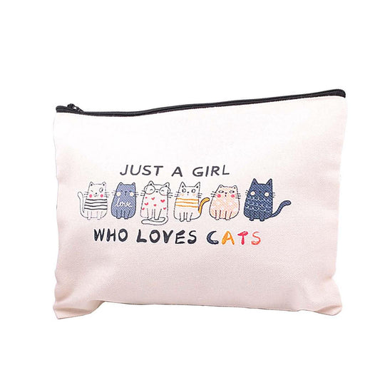 Pebarmnt Cat Lovers Makeup Bag Canvas Cosmetic Pouch with Cute Cats Design Just A Girl Who Loves Cats (cat)