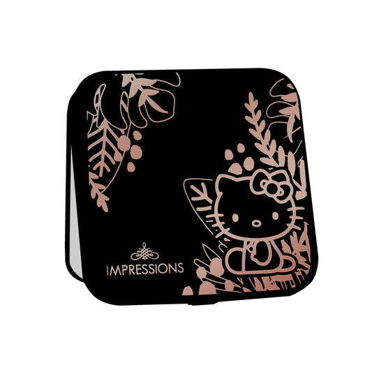 Impressions Vanity Hello Kitty Supercute Compact Mirror with Touch Sensor Switch for Adjustable Brightness, Lighted Makeup Mirror with LED Lights and 2X Magnifying Mirror Top (Black)