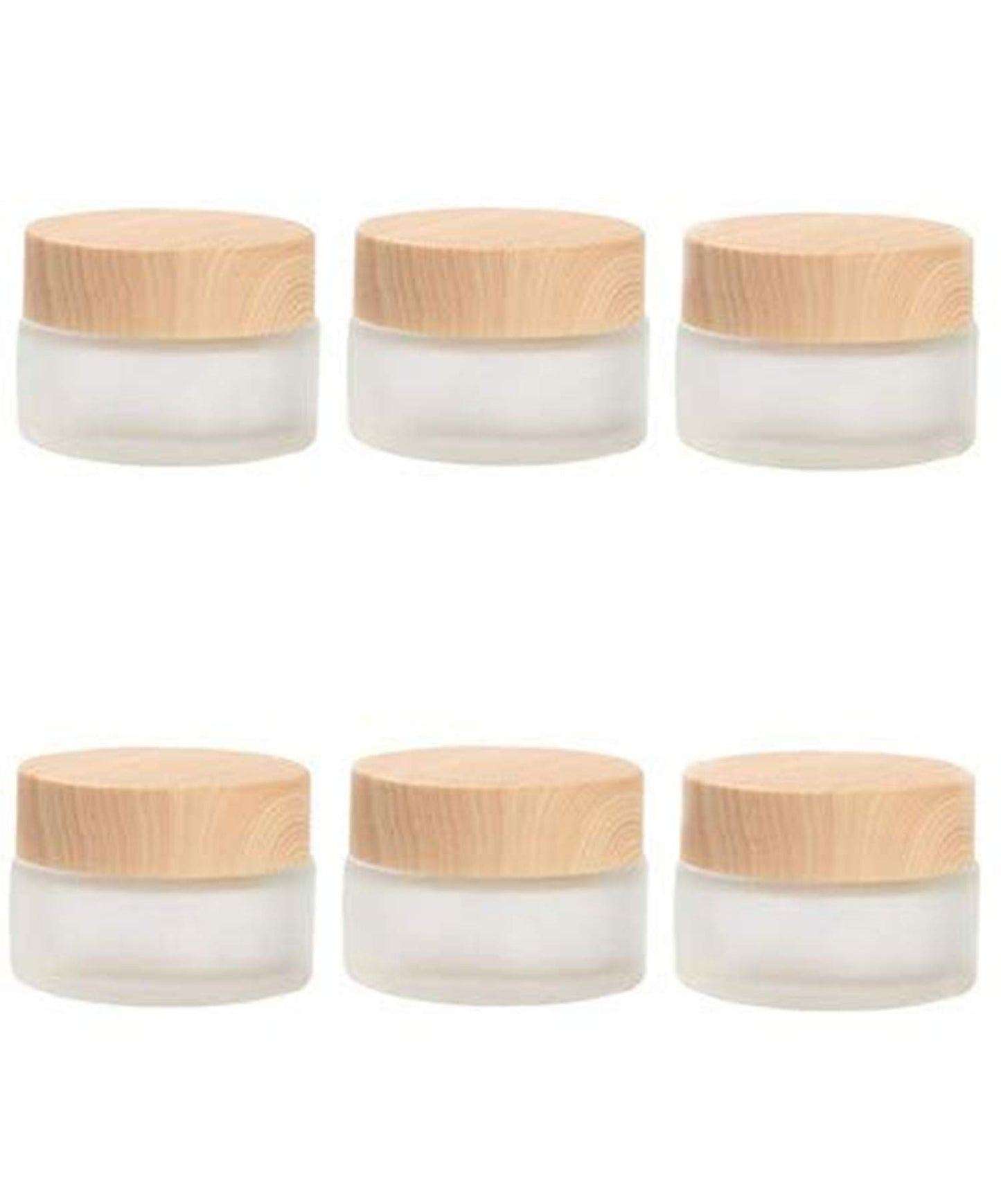Healthcom 12 Packs 1 Oz Empty Jars 30ml Round Frosted Glass Cream Jar Bottles Holder with Wood Grain Lids Refillable Case Vial Pot Cosmetic Container Glass Bottles for Lotion Face Lip Balm Eye Cream