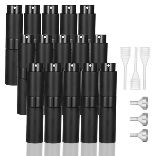 MAQUITA 15 Pieces Travel Perfume Atomizer, Refillable Perfume Bottle, Portable Cologne Sprayer, Aluminum Glass, Black