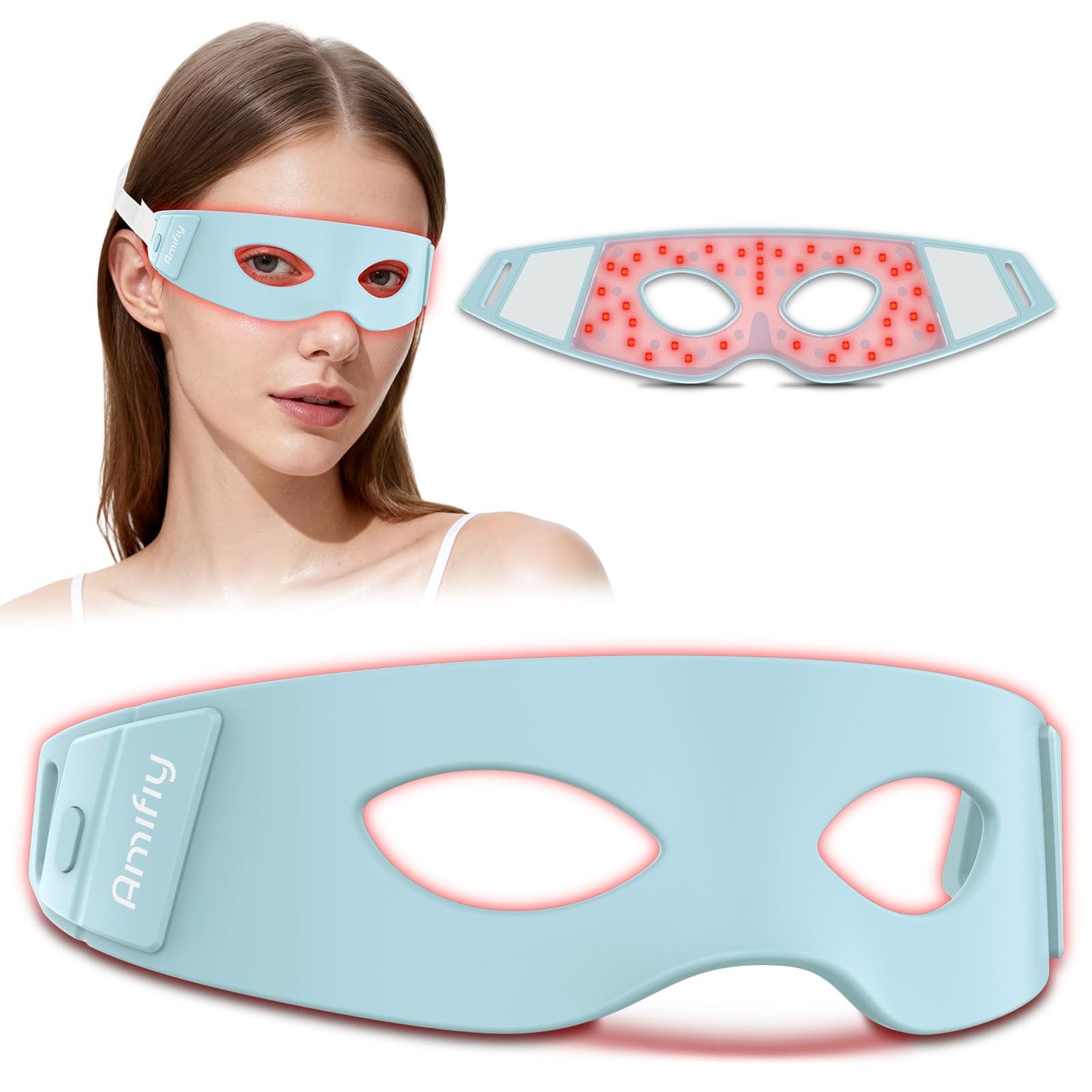 Amifiy Red Light Therapy for Eyes, 3 Minutes Red Light Eye Mask Reducing Dark Circles, Eye Bags, Puffy Eyes, Wrinkles, Infrared LED Eye Mask For Women & Men