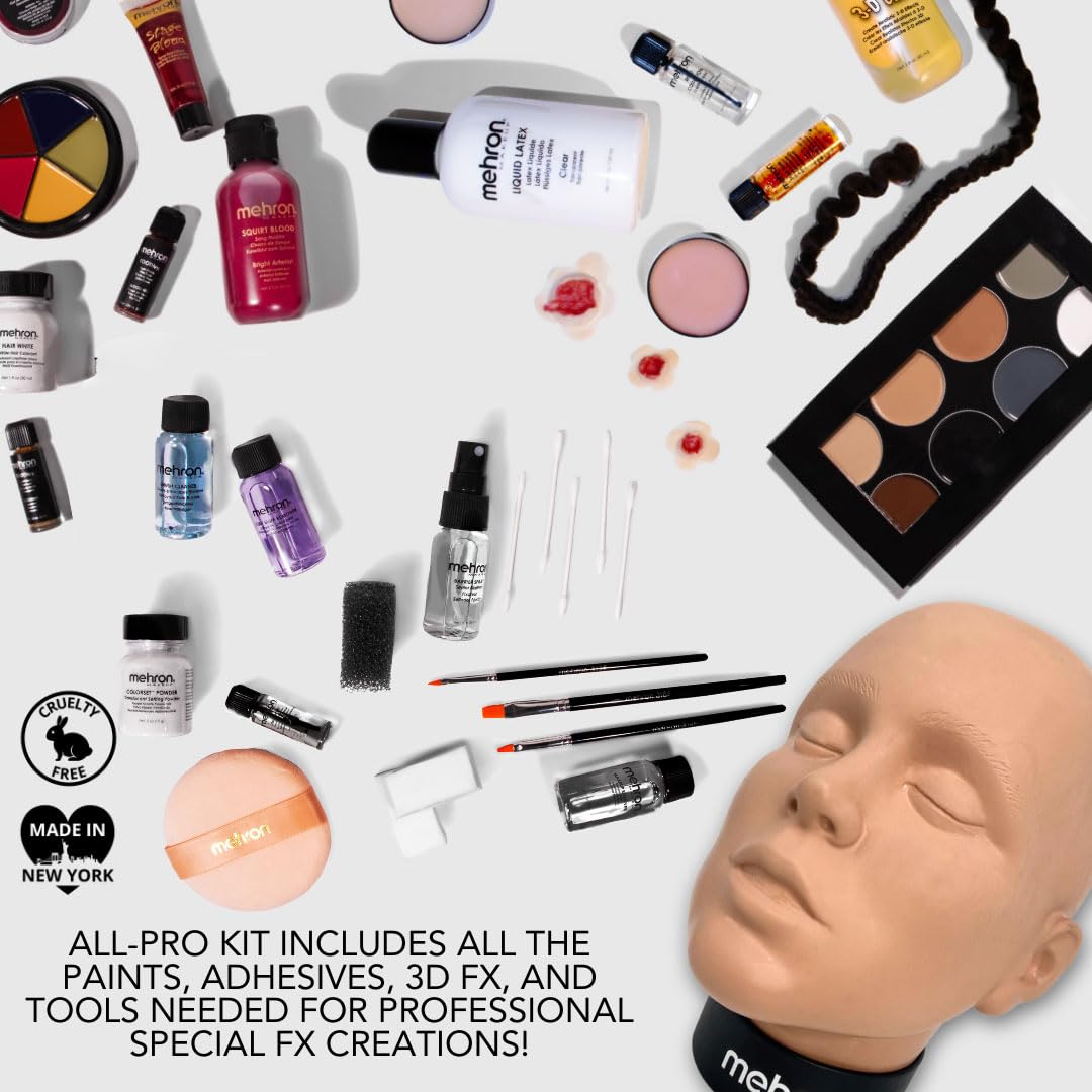 Mehron Makeup Special FX All-Pro Makeup Kit with Practice Head | Complete Professional Stage Kit Includes Practice Head | Special Effects for Theatre, Halloween, & Cosplay | Made in the USA