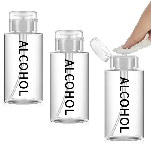 Layhit 3 Pcs 6.7oz/200ml Alcohol Pump Dispenser Bottle Alcohol Push Down Liquid Dispenser Empty Pumping Bottle Refillable Cosmetic Container for Personal, Salon, Nail Care, Hospital Use