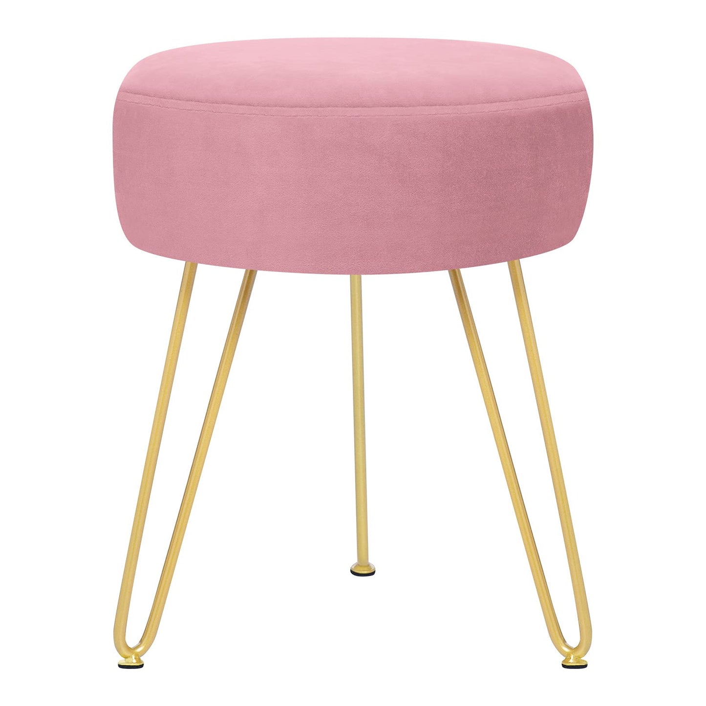 GERANT Multifunctional Vanity Stools - Velvet Round Ottoman Modern Dressing Stool -Upholstered Footrest Stool - Side Table Footstool with Golden Metal Leg for Living Room, Bedroom (Pink)