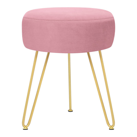 GERANT Multifunctional Vanity Stools - Velvet Round Ottoman Modern Dressing Stool -Upholstered Footrest Stool - Side Table Footstool with Golden Metal Leg for Living Room, Bedroom (Pink)