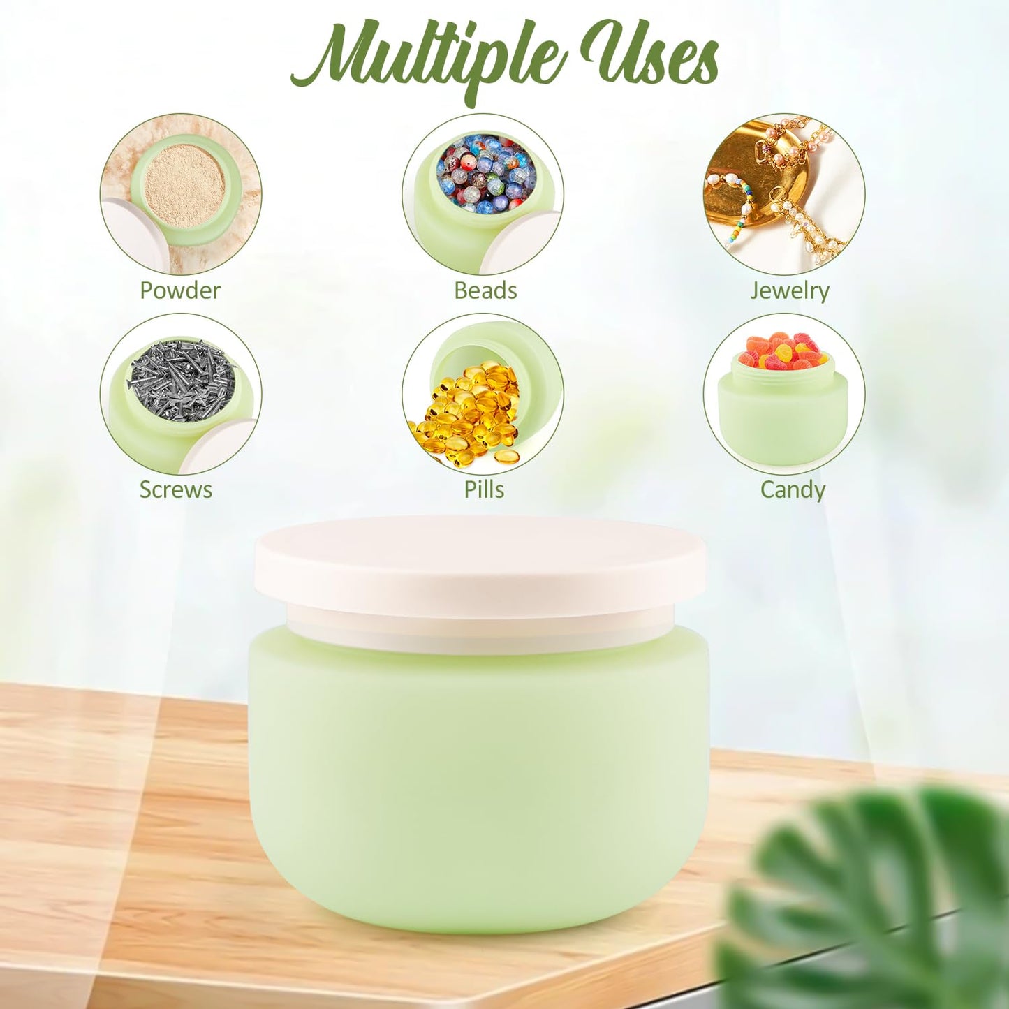 8 Pcs 8oz/250g Plastic Containers Empty Cosmetic Jars Wide Mouth Makeup Sample Storage Pot with Lid & Inner Liner for Lotion Cream Ointments Makeup Nails Paint Jewelry - Green