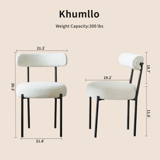 khumllo Dining Chairs Set of 2, Boucle Upholstered Modern Mid Century Round Kitchen Chairs with Curved Backrest & Metal Legs for Vanity, Living Room (White-1)